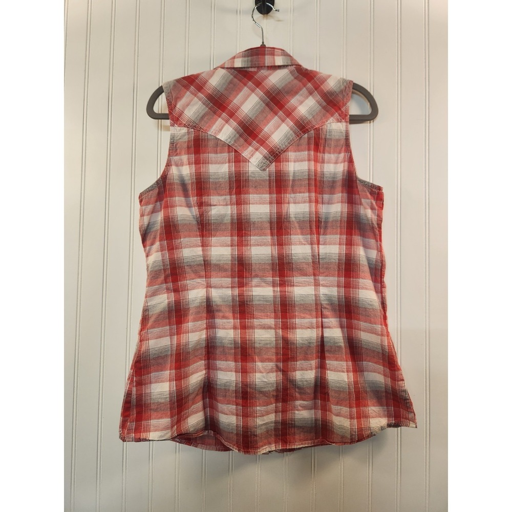 Wrangler Retro Women's Red Flannel Pearl Snap Button Sleeveless Shirt Size L - Picture 2 of 9